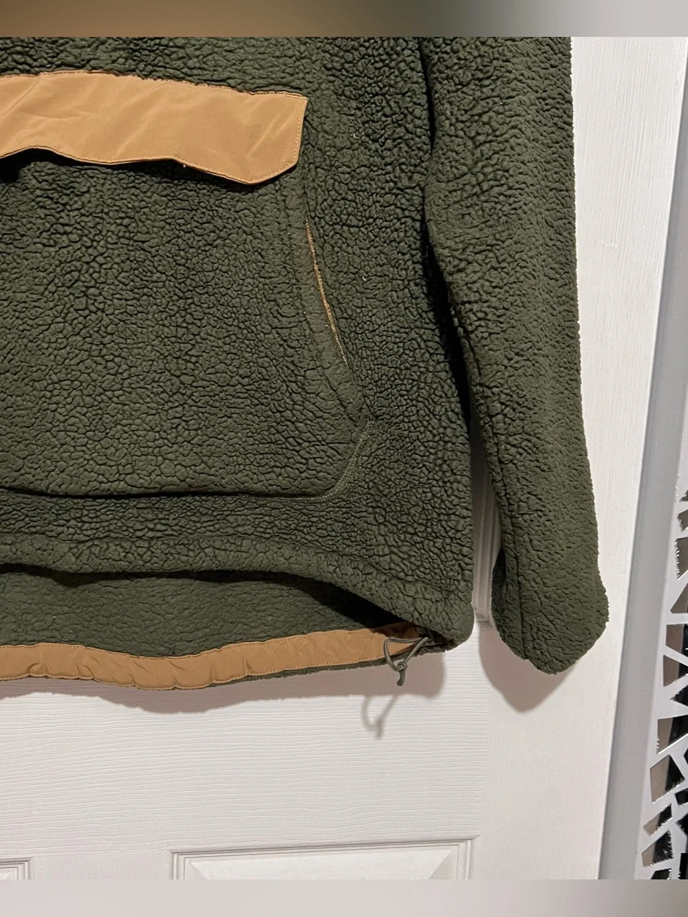 💗 The North Face - Men’s Olive Green Sherpa Puffer Hoodie with Tan Trim